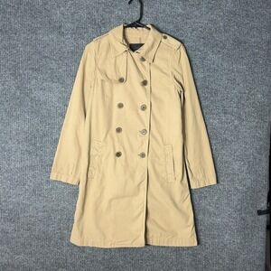 J Crew Trench Coat Women 2 Tan Double Breasted Herringbone Cotton Lyocell Belted